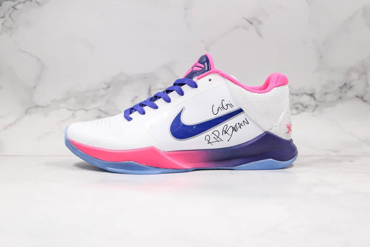 Nike Zoom Kobe 5 Protro White Pink Blue CD4991-600 - High-performance basketball shoes for men | Fast shipping and great prices.