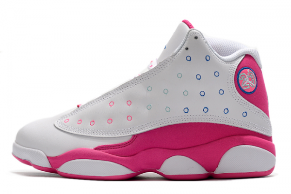 Air Jordan 13 GS White/Vivid Pink-Blue: Stylish and vibrant athletic shoes for girls